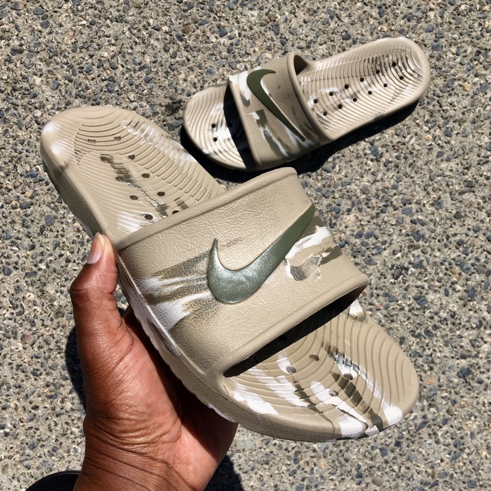 NIKE KAWA SHOWER SANDALS SWOOSH ARMY STYLE MARBLE